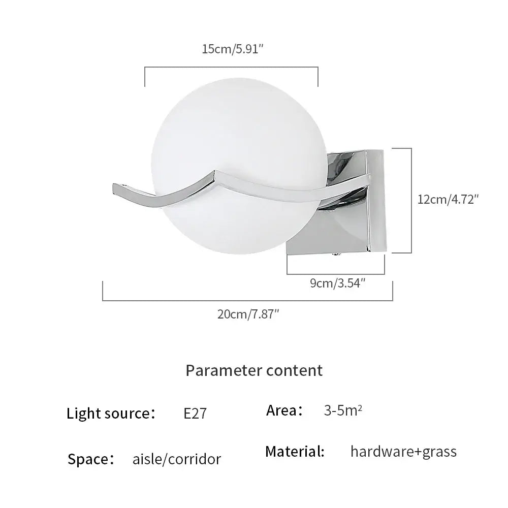 Modern Chrome Wall Sconce with Glass Globe Shade dimensions and specifications for lighting design.