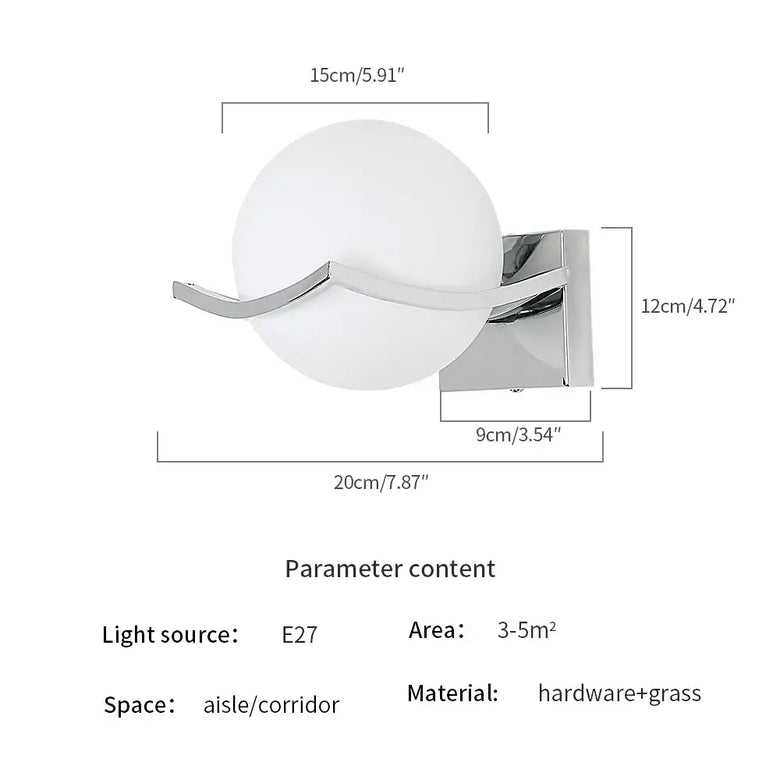 Modern Chrome Wall Sconce with Glass Globe Shade dimensions and specifications for lighting design.