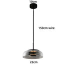 Retro 80s Transparent Large Pendant Lamp with transparent glass shade and black wire design.