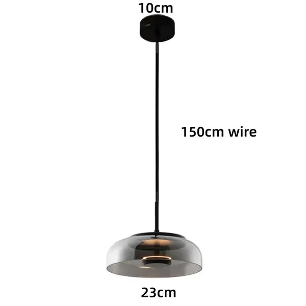 Retro 80s Transparent Large Pendant Lamp with transparent glass shade and black wire design.