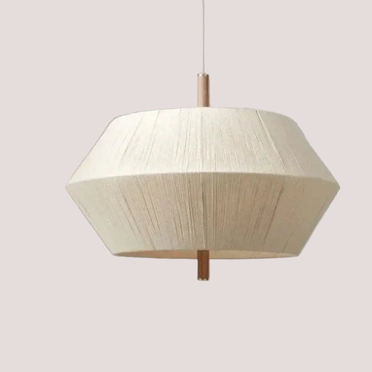 Japanese Retro Woven Fabric Chandelier with Wabi Sabi design, ideal for dining rooms and teahouses, made from iron, wood, cotton thread.