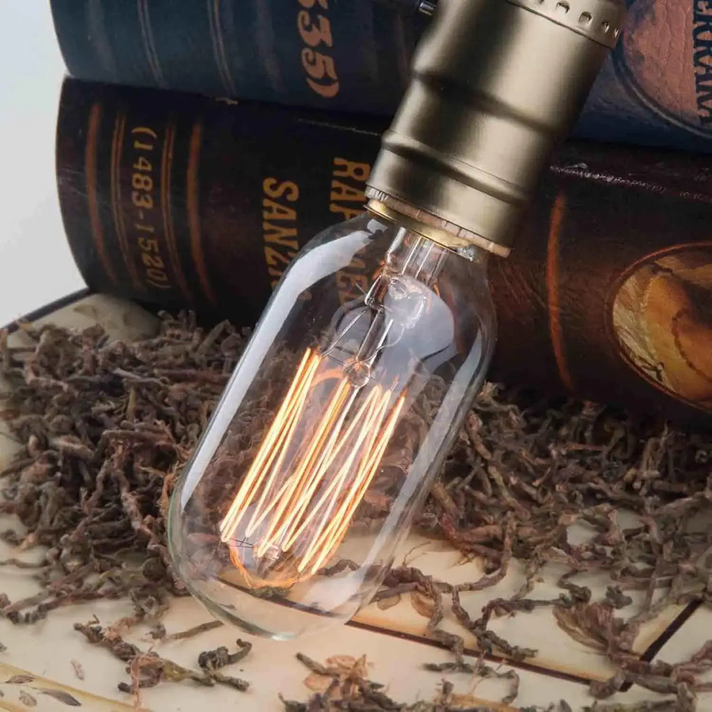 Rustic Industrial Wooden Edison Table Lamp – Exposed Bulb