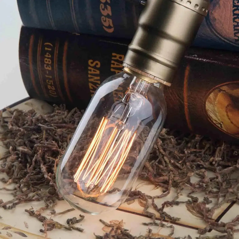 Wooden Edison Table Lamp – Rustic Industrial, Exposed Bulb