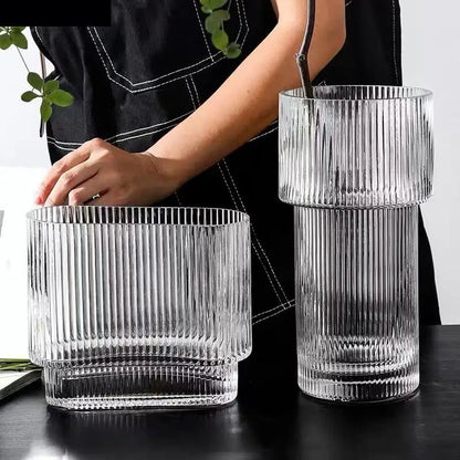 Contemporary Fluted Transparent Glass Flower Vase