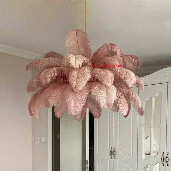 Nordic Feather Pendant Light – Art-Inspired Modern Ceiling Chandelier featuring elegant pink feathers.