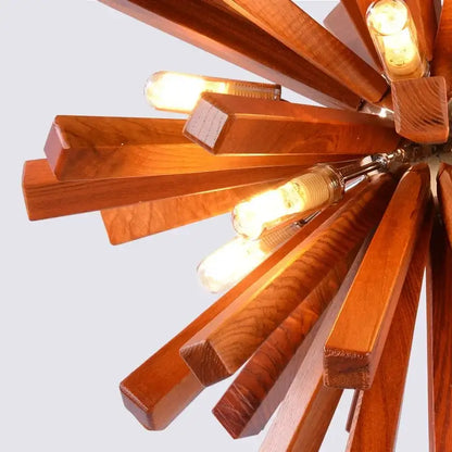 Solid Wood Oak Chandelier: Explosive Ball LED Light Fixture for Modern Living