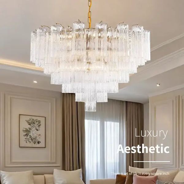 Murano Glass Tiered Chandelier with Gold Frame