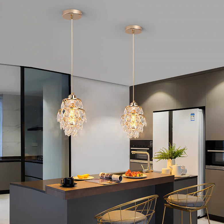 Gold K9 Crystal Mini Pendant Light – Modern Glam, 120cm Wire