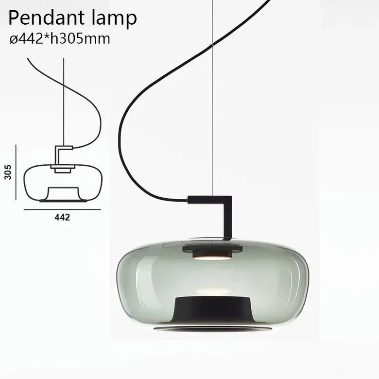 Modern Glass Pendant Light with Iron Detailing