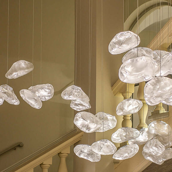 Nordic Cloud Glass Pendant Light – Smoky Grey Designer LED Chandelier, sculptural glass lighting for modern interiors.