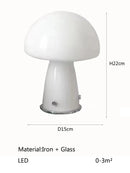 Nordic Mushroom Table Lamp – Retro-Inspired Glass & Iron Mood Light in white glass finish with iron base.