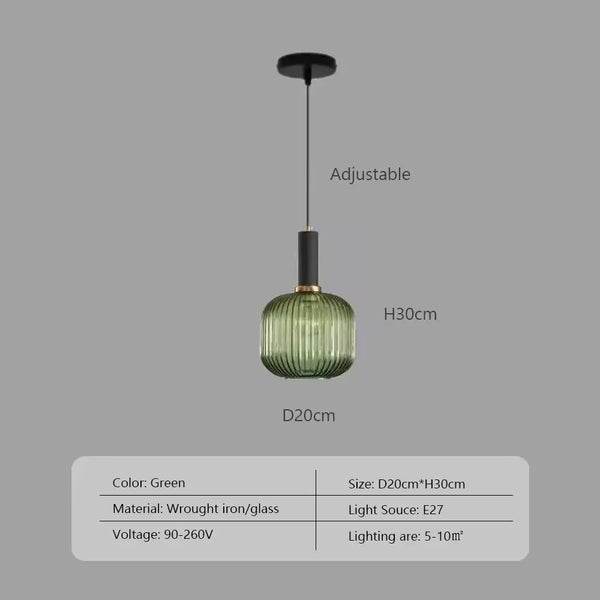 Pendant Light: Modern Nordic Glass Hanging Lighting Fixtures in green with adjustable height and wrought iron design.