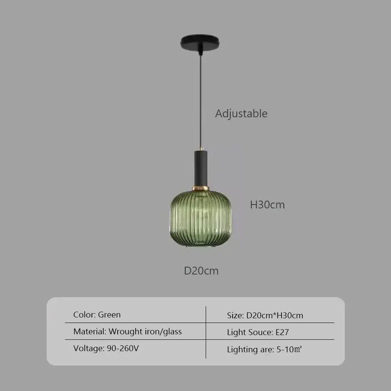 Pendant Light: Modern Nordic Glass Hanging Lighting Fixtures in green with adjustable height and wrought iron design.