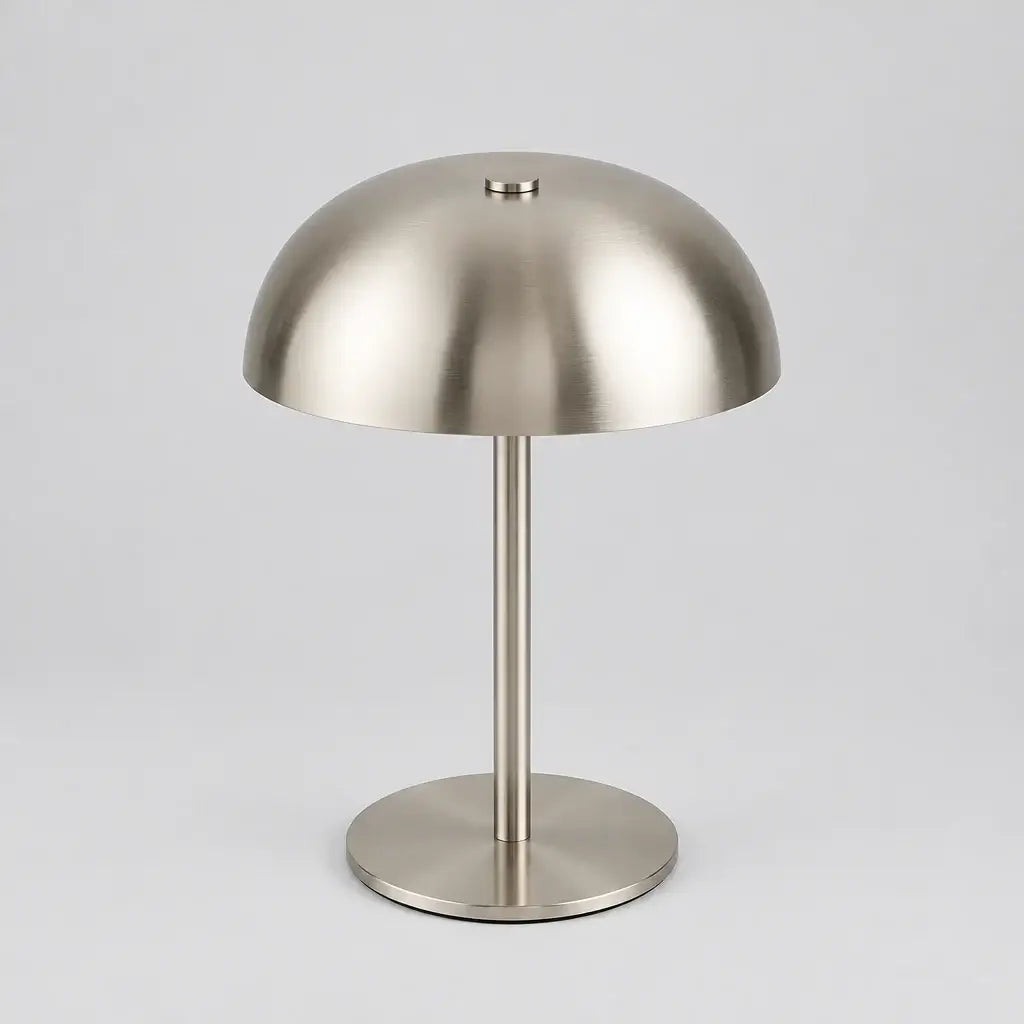 Hero Metallic Mushroom cordless table lamp on a light beige background
