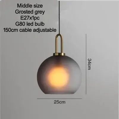 Grey Frosted Sphere Glass Hanging Lamp with adjustable cable and warm LED light.