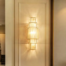 Modern Art Deco Crystal Wall Lamp – Luxurious Geometric Design mounted on a wall, showcasing elegant geometric gold frames and glass.