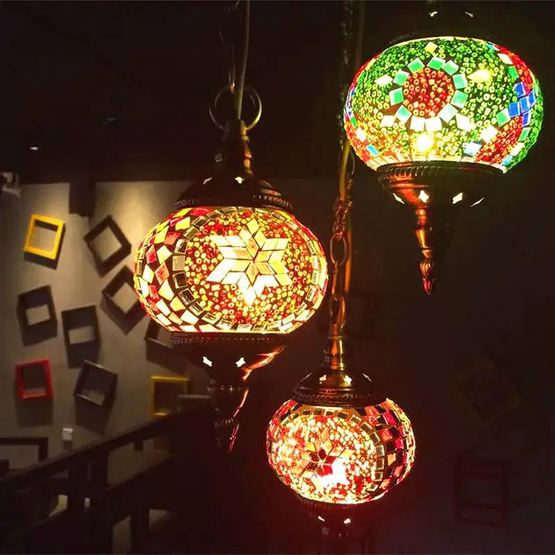 Turkish Mosaic Pendant Light – Handmade LED Chandelier with Rich Ethnic Charm