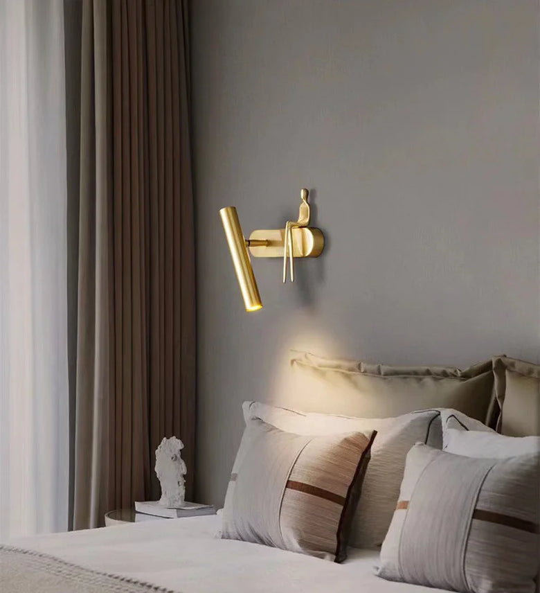 Minimalist Wall mounted Light with Seated human figure, Gold/Black