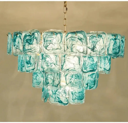 Blue Glass Chandelier with Polished Chrome Finish