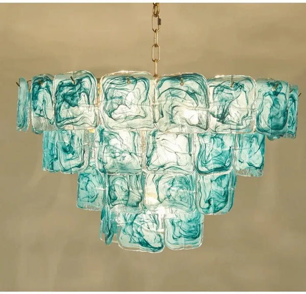 Blue Glass Chandelier with Polished Chrome Finish