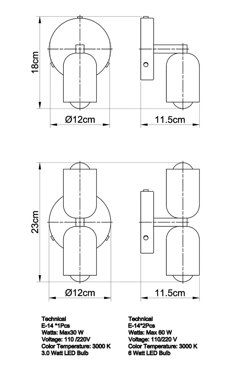 Modern Wall Lamp with Double Glass Head LED