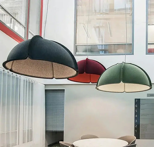 Italian Designer Felt Pendant Light – Sculptural Dome for Dining Rooms and Kitchens, featuring felt texture in various colors.