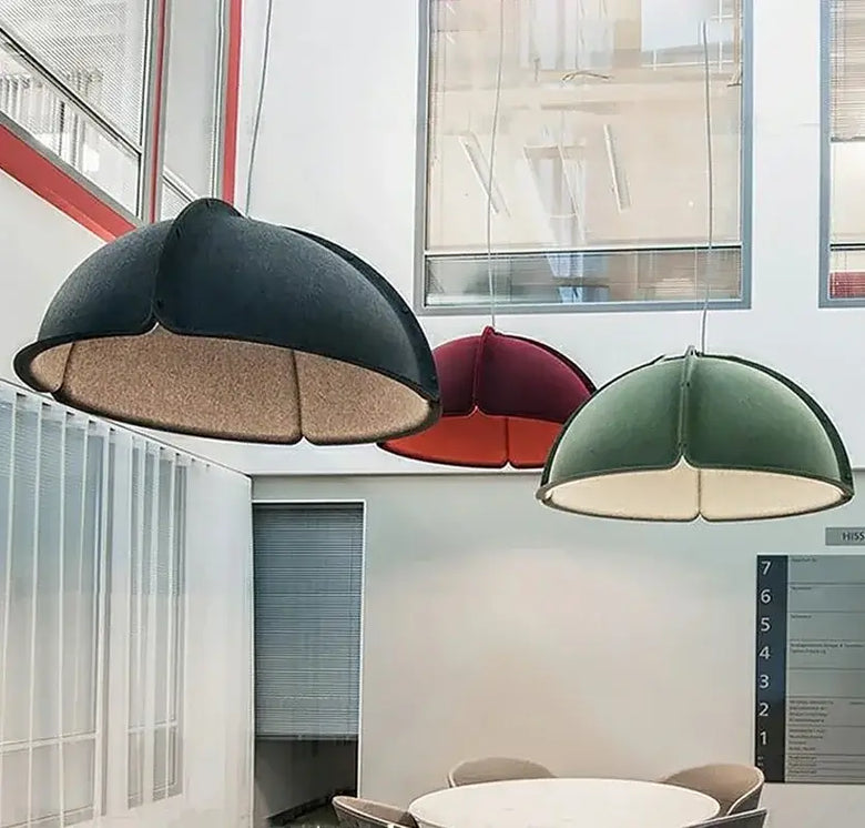 Italian Designer Felt Pendant Light – Sculptural Dome for Dining Rooms and Kitchens, featuring felt texture in various colors.