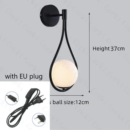 Drop Luxury Glass Ball Wall lamp with a modern black frame and minimalist glass ball, perfect for any decor.