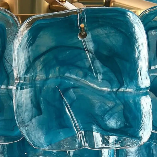 Blue Glass Chandelier with Polished Chrome Finish