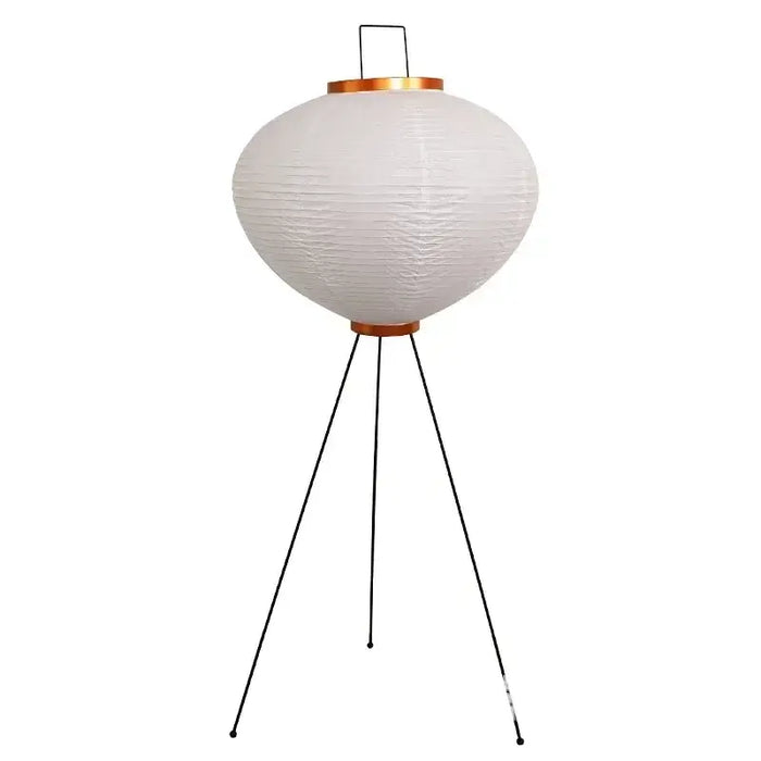 Japanese Rice Paper Table Lamp with a bamboo base and black tripod stand.