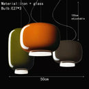Modern Glass Pendant Light – Italian-Inspired LED Suspension Lamp in green, orange, and gray with adjustable height.