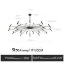 Modern Starburst LED Chandelier – 24-Light Sculptural Ceiling Statement dimensions and specifications diagram.