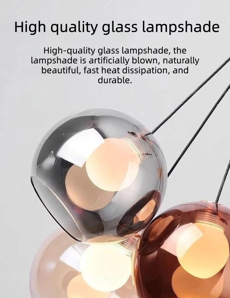 Triple Glass Globe Pendant Light with Rose Gold Accents