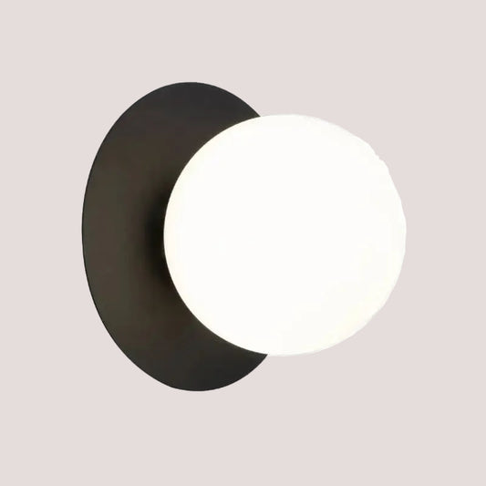 Simple Round Wall Lamp with frosted glass and metal design, ideal for bedrooms and stairways, featuring energy-efficient LED lighting.