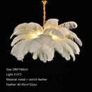 Nordic Feather Pendant Light – Art-Inspired Modern Ceiling Chandelier featuring white feathers and metallic details.