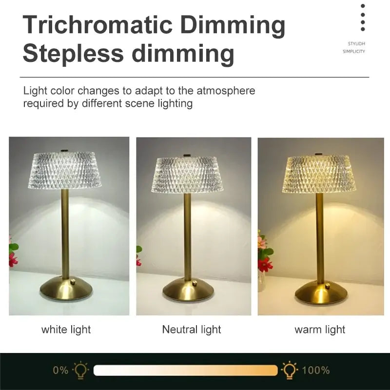 Art-Deco Cordless Table Lamp – Rechargeable, Gold