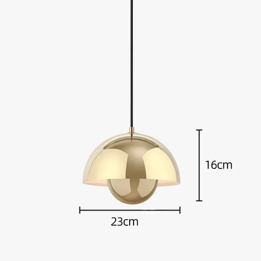 Contemporary Pendant Light hanging in gold design, dimensions 23cm width and 16cm height.