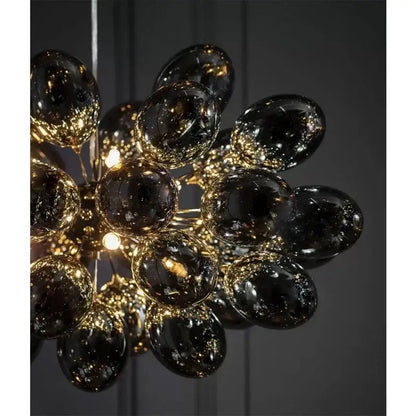 Nordic Smoke Glass Bubble Chandelier – Modern Grape Cluster Pendant Light with smoked grey glass spheres.