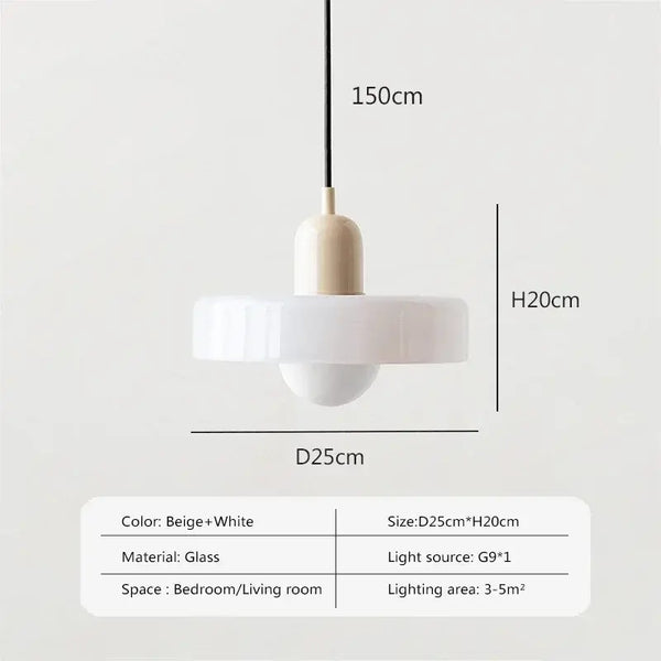 Italian Glass 70s Pendant Lights | Vintage Elegance | Shop Now! - Beige and white hanging lamp with glass construction.