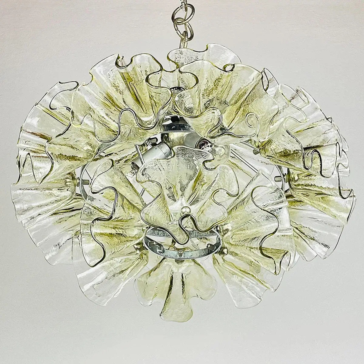 Luxury Flower-Shaped Glass Chandelier 45cm with delicate petal-like glass elements and metallic frame.