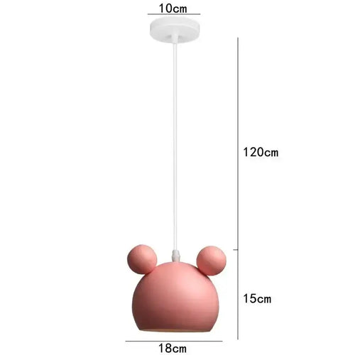 Cartoon Mouse Lamp Shade hanging design with soft pink color, perfect for children's rooms and playful spaces.