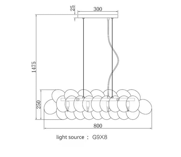 Nordic Smoke Glass Bubble Chandelier – Modern Grape Cluster Pendant Light dimensions and specifications.