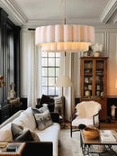 Wabi-Sabi Fabric Pendant Light – D45cm to D65cm hanging in a stylish living room, showcasing soft pleated fabric shade.
