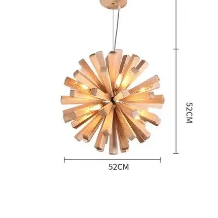 Solid Wood Oak Chandelier: Explosive Ball LED Light Fixture for Modern Living