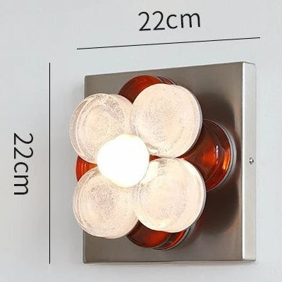 Wall-mounted light fixture with dimensions and specifications on a gray background