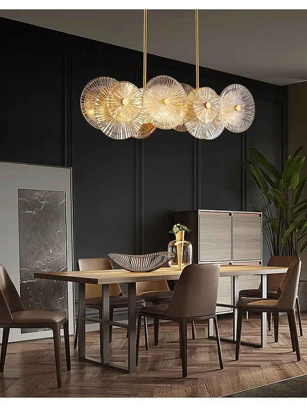 Retro 50s Glass & Iron Chandelier Gold Frame
