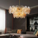 Retro 50s Glass & Iron Chandelier Gold Frame