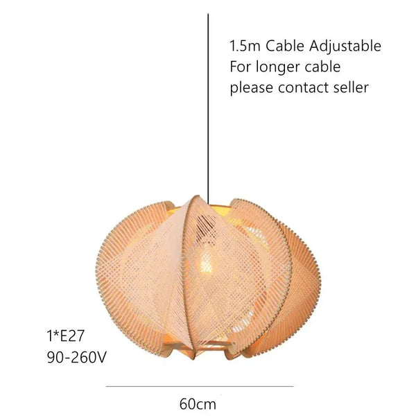 Nordic Spider Web Pendant Light inspired by the 70s! with 1.5m adjustable cable and natural rattan design.