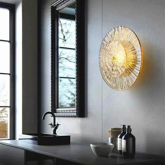 Art Deco Flower Wall Light illuminating a modern interior with warm glow and elegant design.