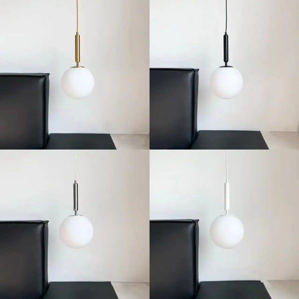 Modern Gold Glass Ball Pendant in four color variations showcasing gold, black, silver, and white finishes.